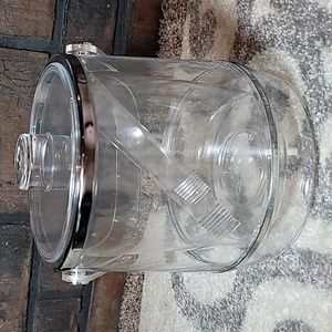 Ice Bucket with lid and tongs clear lucite vintage chrome bands double wall
